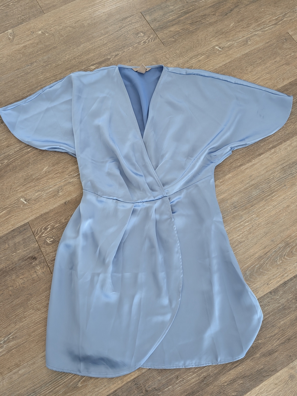 H&M Light Blue Satin Wrap Mini Dress